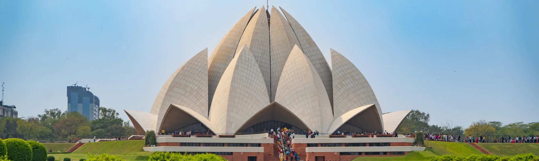 Lotus Temple in Delhi: A magnificent white structure with lotus-shaped petals, symbolising purity and peace.