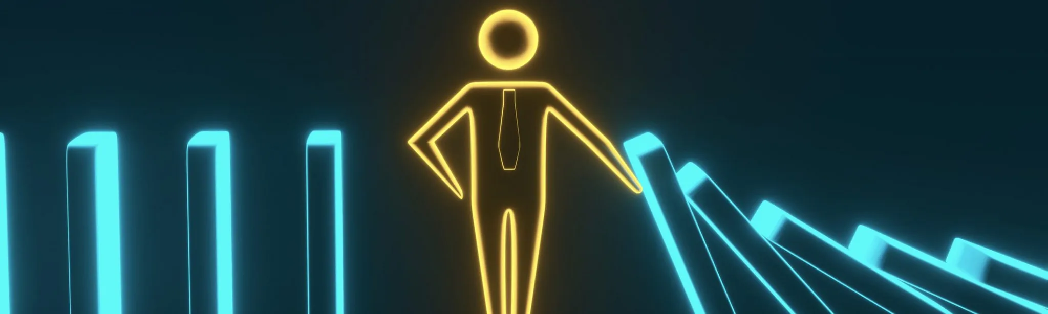 A man stands confidently on a line of bars, showcasing balance and strength in a dynamic pose.