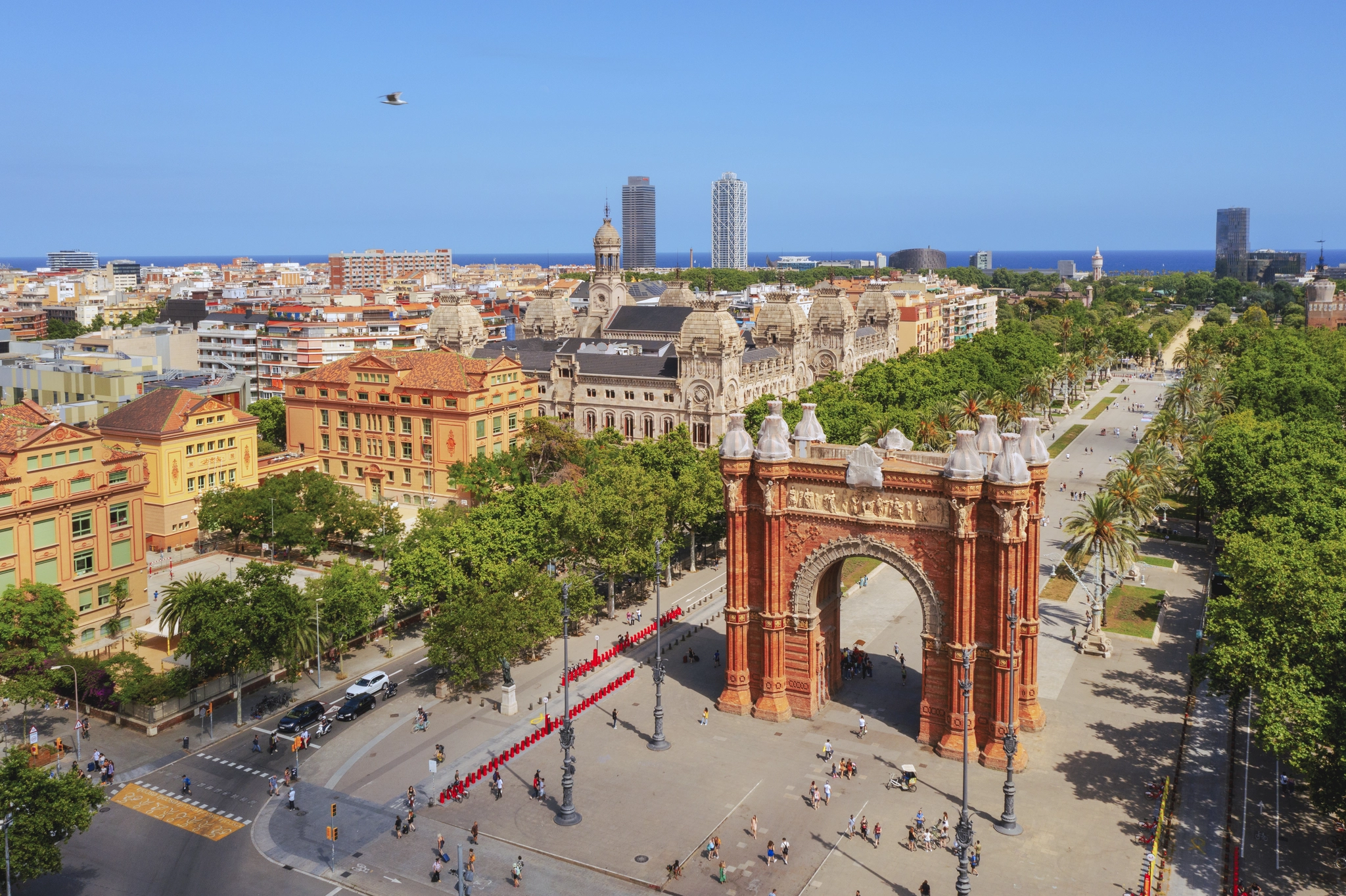 Aerial view of Barcelona cityscape from high-rise building