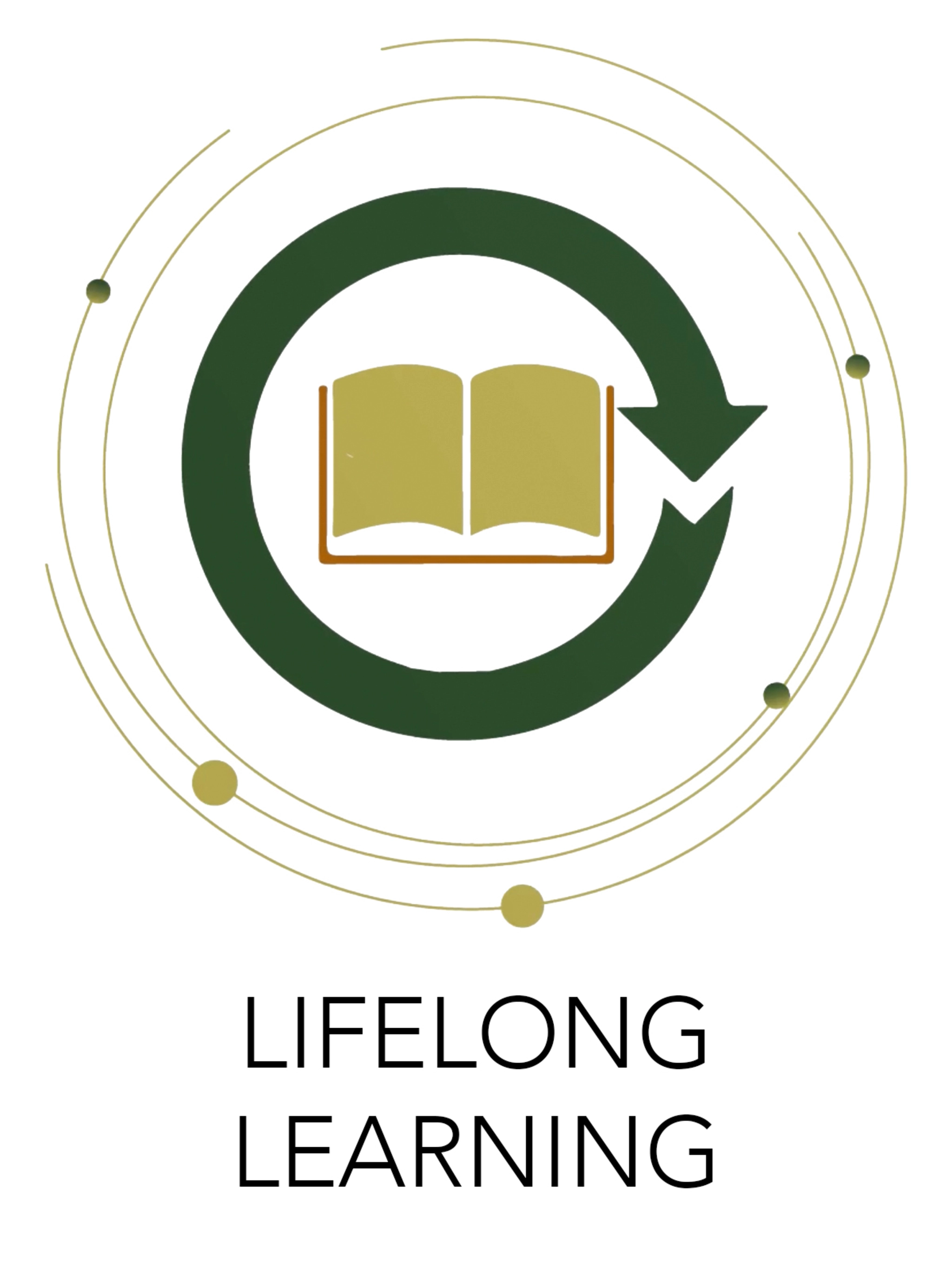 A book icon with a continuous arrow around it representing lifelong learning.