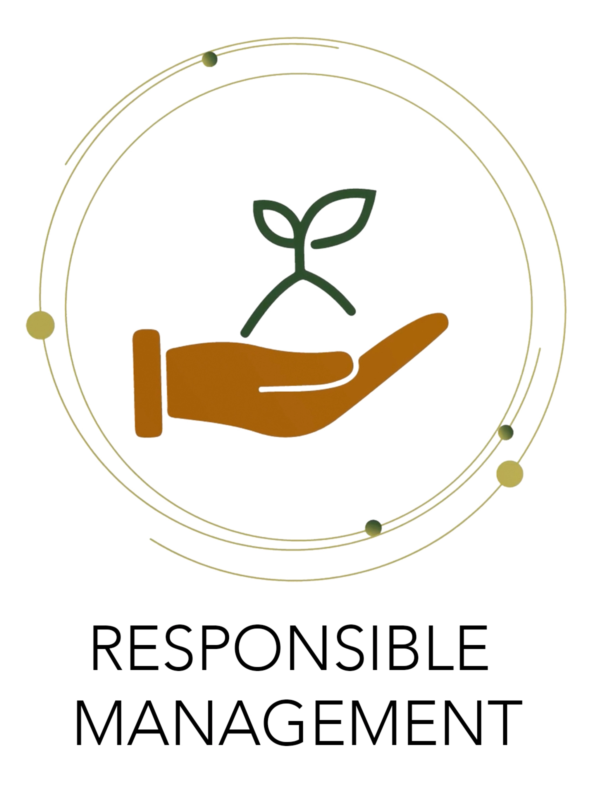 A hand holding a growing plant icon representing responsible management education
