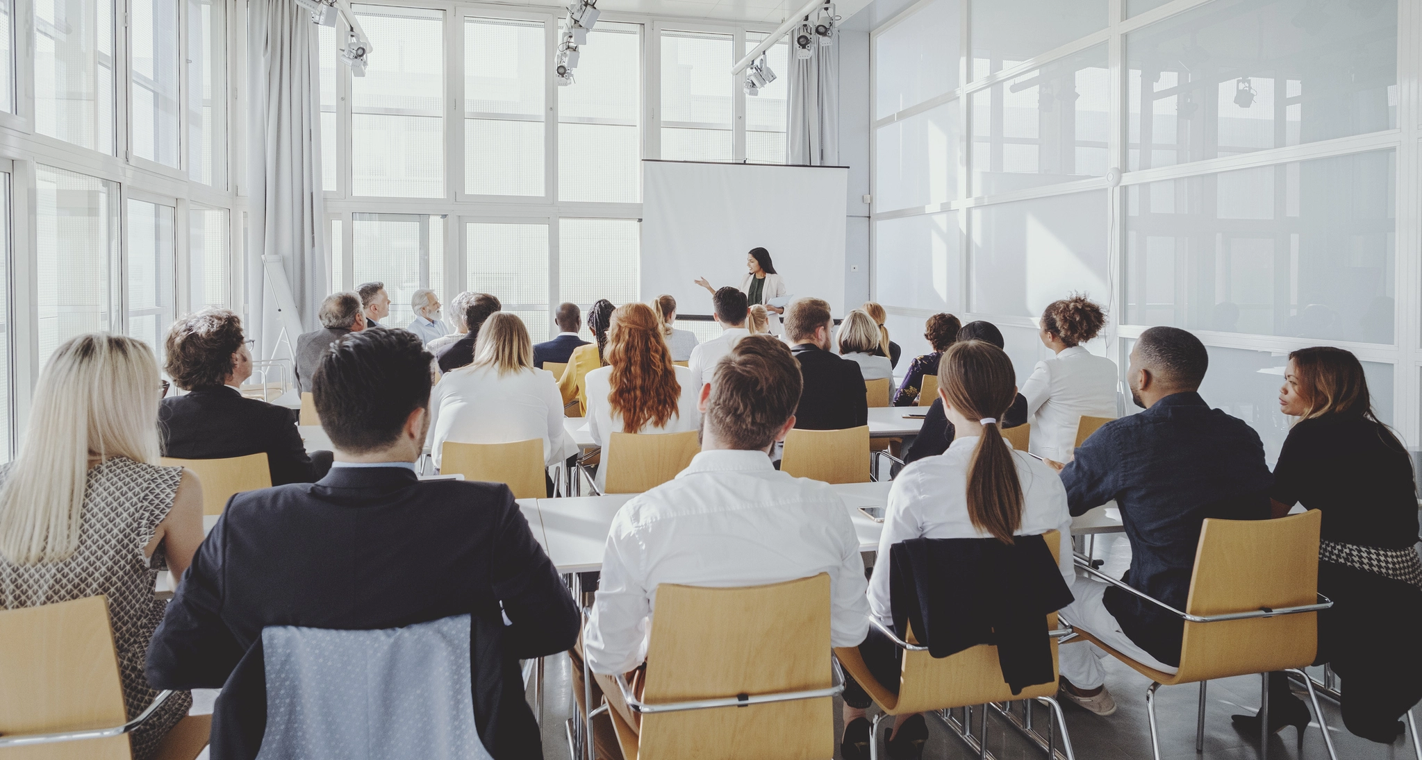 A presentation to a group of people.