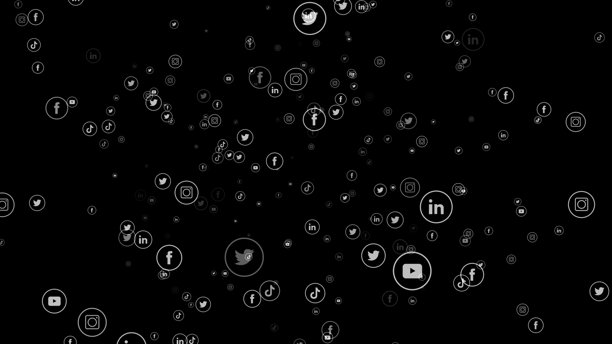 Dark backdrop filled with an assortment of social media icons.