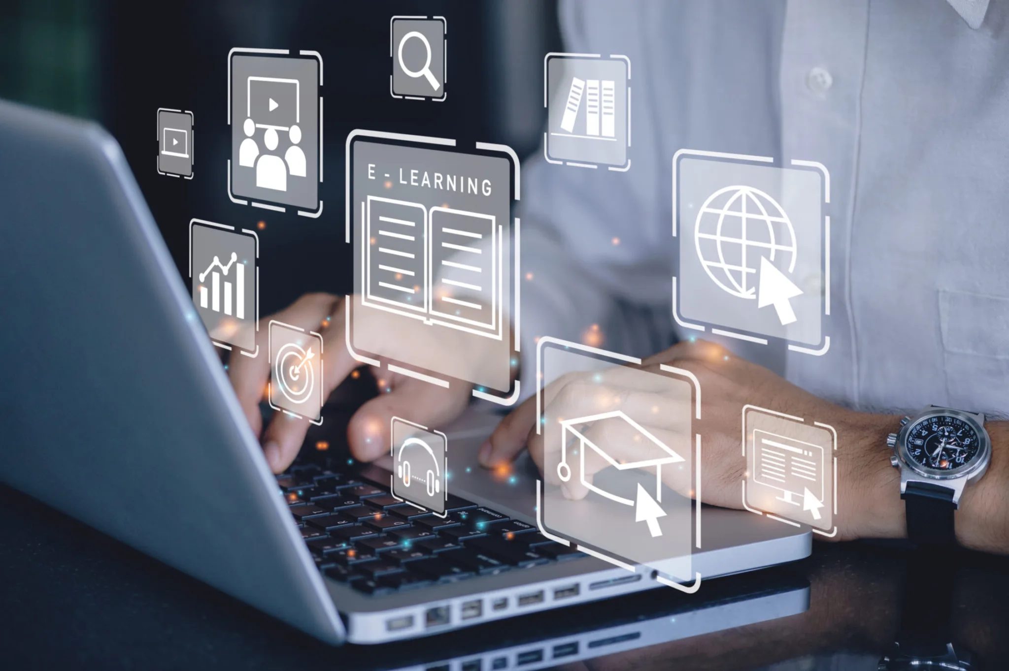  Students engaged with advanced technology in a modern classroom, representing the evolution of learning in the digital era