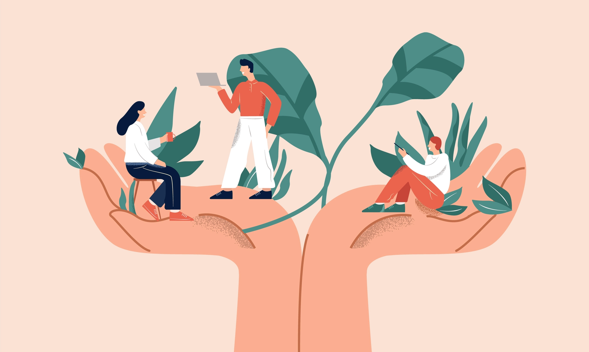 A group of people sitting on a palm