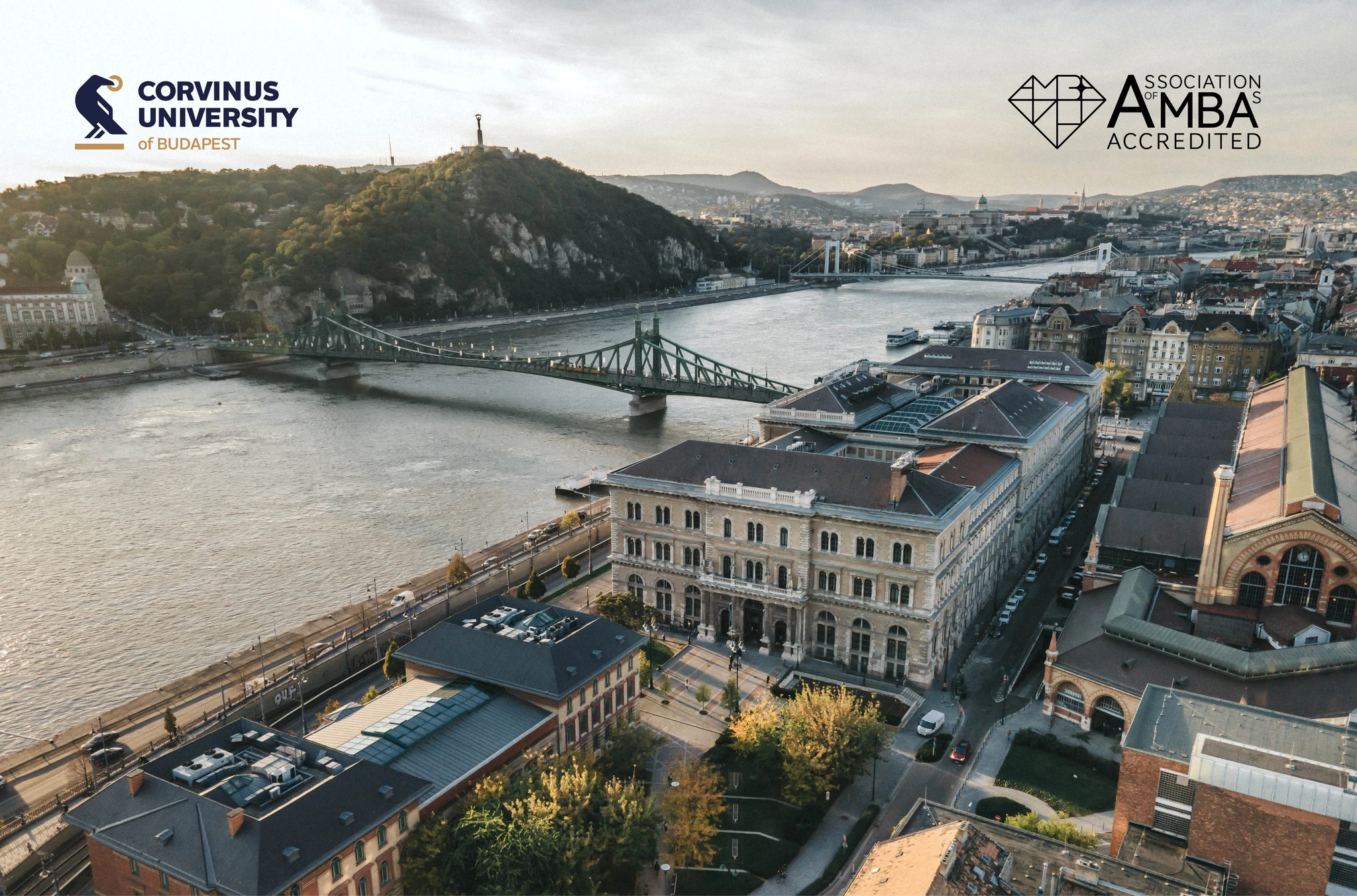 a bridge over a river with buildings and a hill